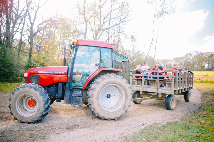 a tractor parked in the dirt