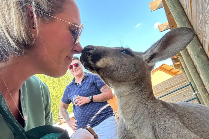 a person holding an animal